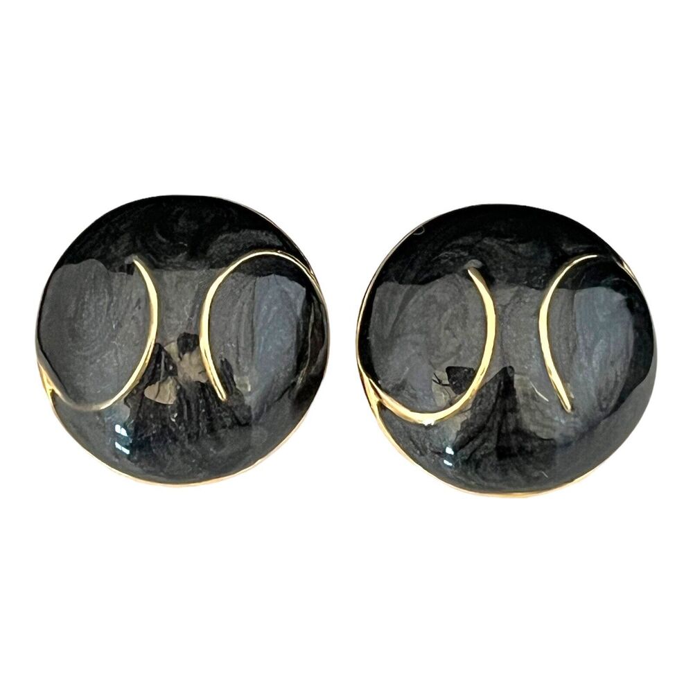 Vintage 1980s Gold Tone Round Stud Earrings Hand Applied Shimmer Enamel NOS - 3G